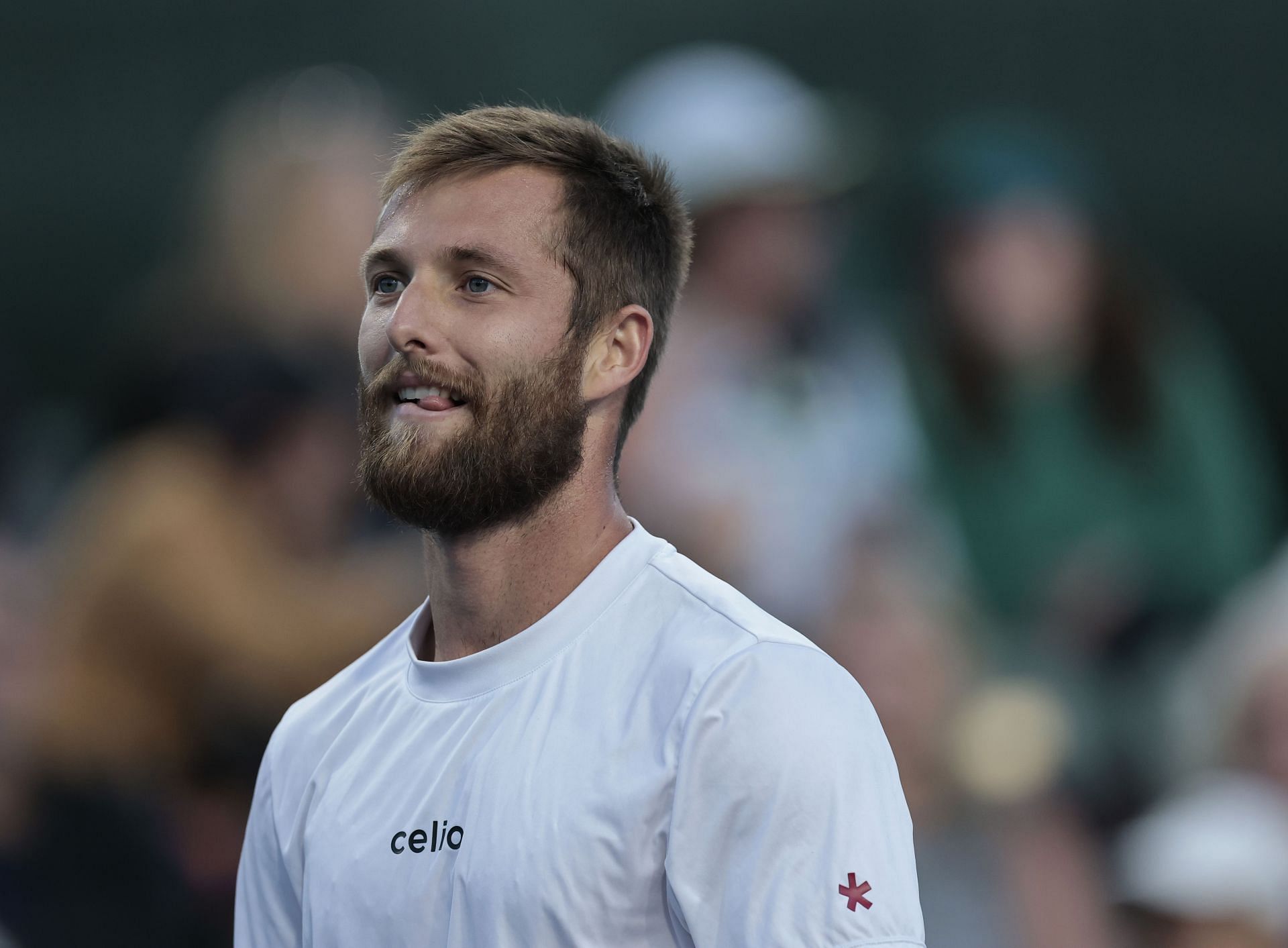Corentin Moutet at the BNP Paribas Open against Holger Rune in the second round match - Source: Getty